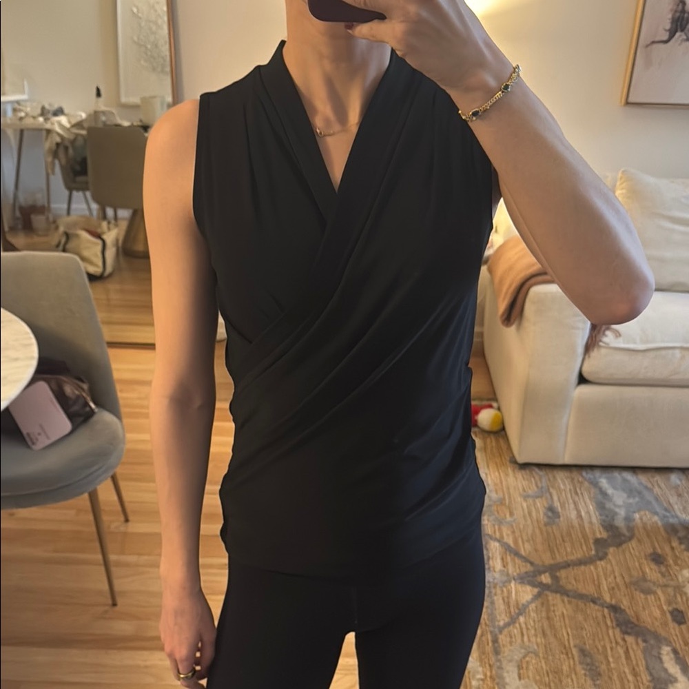 White House Black Market Black Sleeveless Wrap Top - Office Chic